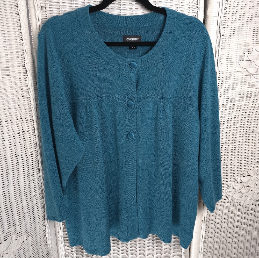 Avenue Women's Plus Size 26/28 Green Cardigan Sweater